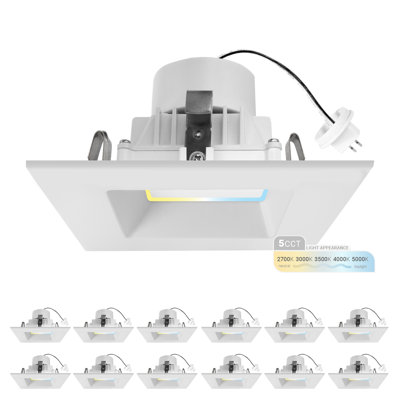 NUWATT 12 Pack, 4 Inch Square MR16 LED Recessed Lighting, 2700K/3000K/3500K/4000K/5000K Selectable, 10W, 660LM, Dimmable, 4in 12V LED Light, 4" Low Voltage Can Lights, MR16 GU5.3 LED Bulb Replacement