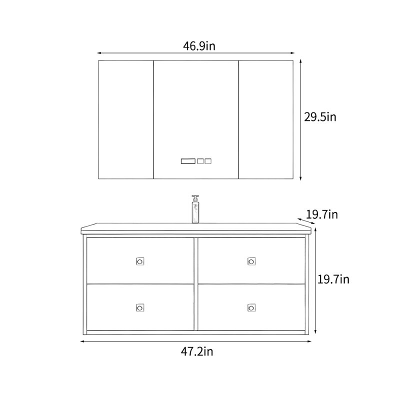 Armoire de salle de bain rétro simple, H 19,7 po x l 47,2 po x P 19,7 po