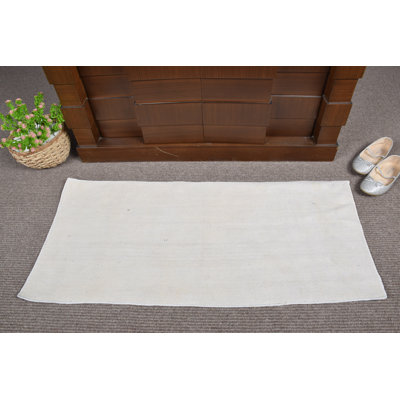 Vintage Beige Turkish Oushak Hemp Rug - Antique Flat Weave Kilim Door Mat for Entryways