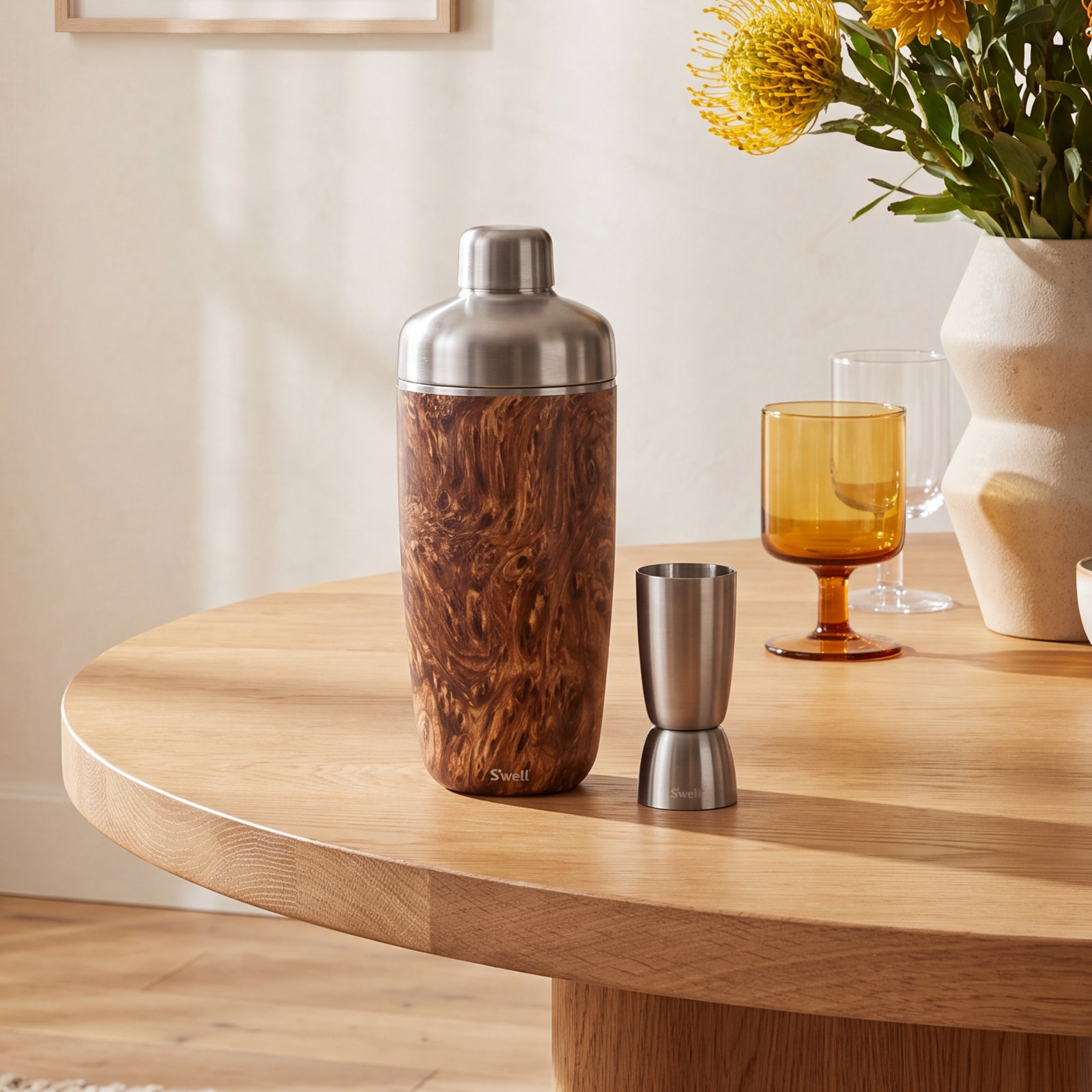 Stainless Steel Cocktail Shaker, Teakwood