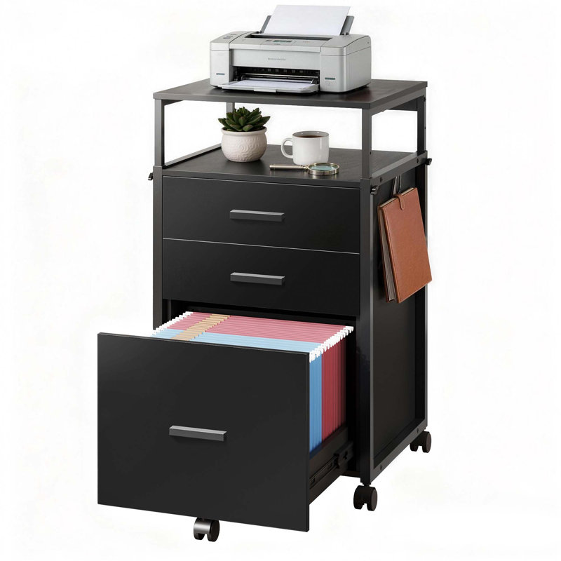 Classeur à tiroirs de 45 cm de large avec 2 tiroirs de rangement, support d'imprimante à roulettes avec étagères réglables, classeur en bois pour bureau à domicile
