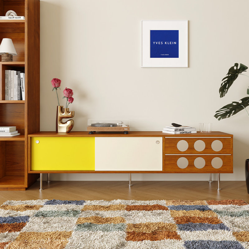 Meuble télé simple et rétro, Brun / blanc cassé / jaune