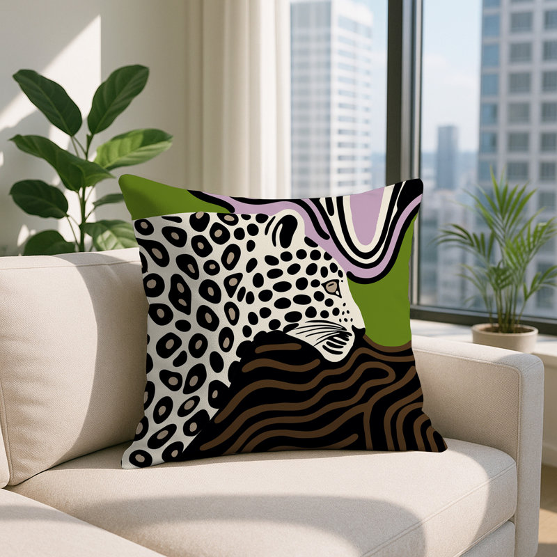 Oreiller carré réversible intérieur / extérieur Shiel Leopard, Carré 16 po, Mauve