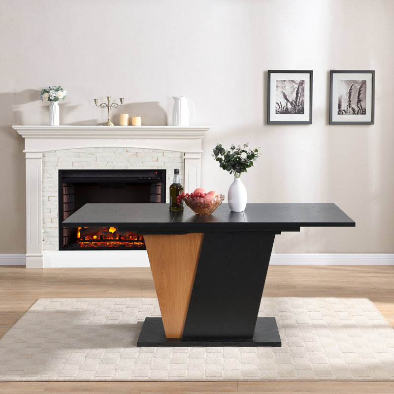 Extendable Dining Table With Built-In Storage, Wooden Table With Sturdy Metal Frame And MDF Base, Adjustable Tabletop, Black