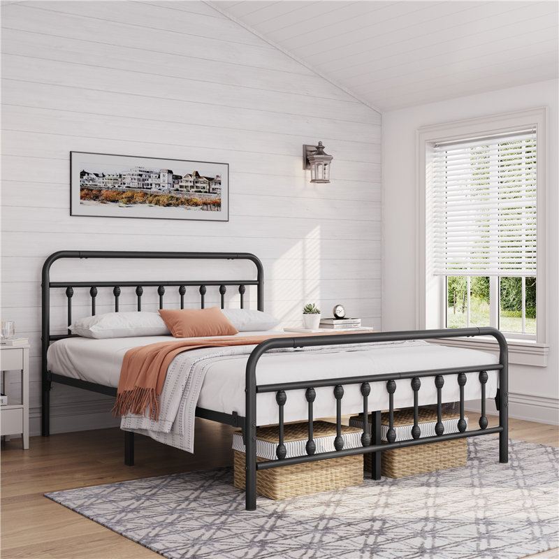 Metal Bed Frame with Vintage Headboard, Kingsize (5'), Black