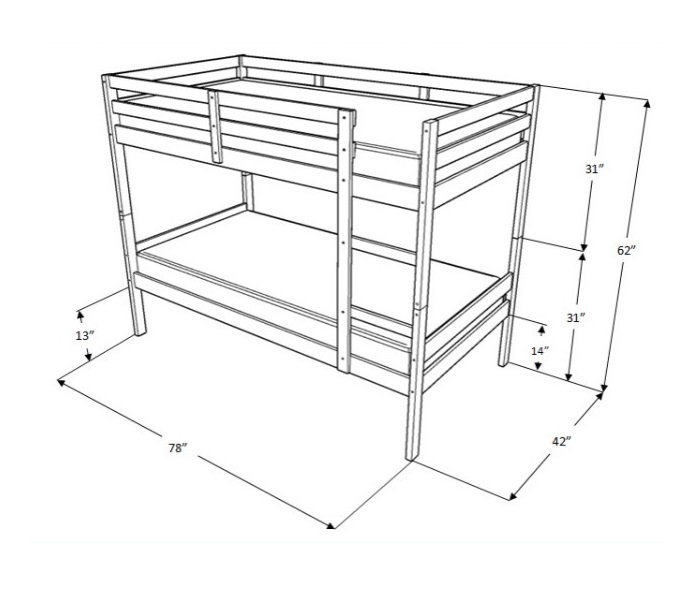Tennie Twin-Size Bunk Bed, Mattresses Not Included, Light Gray