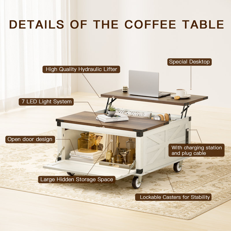 Table basse rustique Farmhouse Square, Blanc / Brun