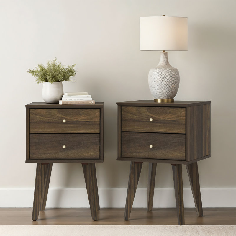 ABBY Manufactured Wood Bedside Table Sets of 2, Royal Walnut