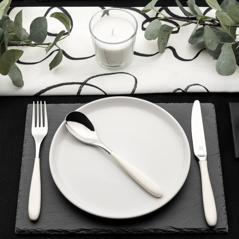 Grunwerg Yin and Yang 24 Piece Cutlery Set for 6 People, 18/10 Stainless Steel, Black Handles, White