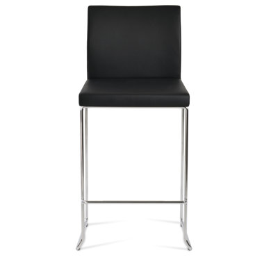 Aria Stackable Bar & Counter Stool in Black Genuine Leather