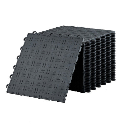 Paquet de 50 tuiles de plancher de garage robustes emboîtables 12 po x 12 po, double texture antidérapante pour garage, sous-sol, atelier, réparation mobile, salle d'exposition
