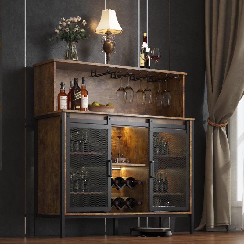 Wine Rack 3-Tier Whiskey Rack Freestanding Bar Cabinet For