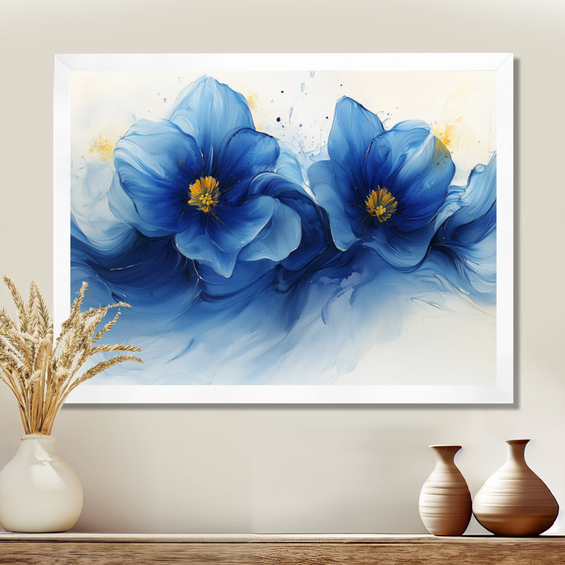 Blanc sur velours bleu jonquilles Bloom I - jonquilles murales pour le salon, H 30 po x l 40 po, Blanc