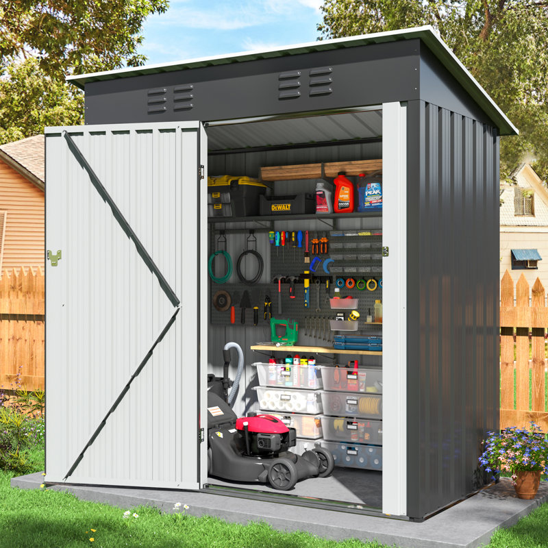 Rangement extérieur en métal avec cadre en acier renforcé et porte verrouillable l 5 pi x P 3 pi