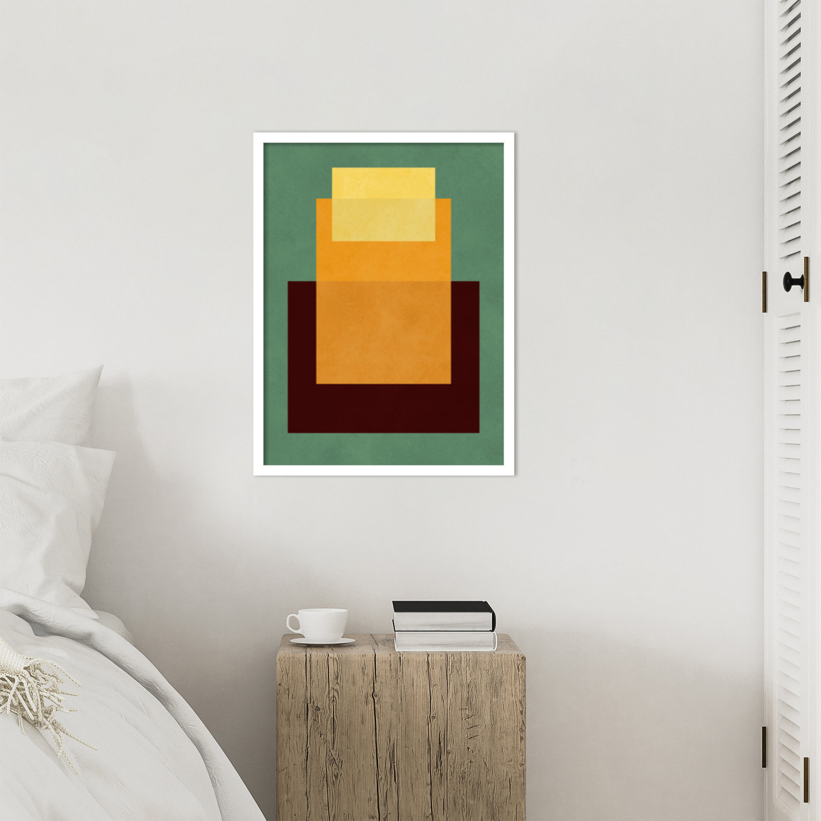 Overlapping Geometry 10 Print, Green/Orange, White, 25" H x 19" W