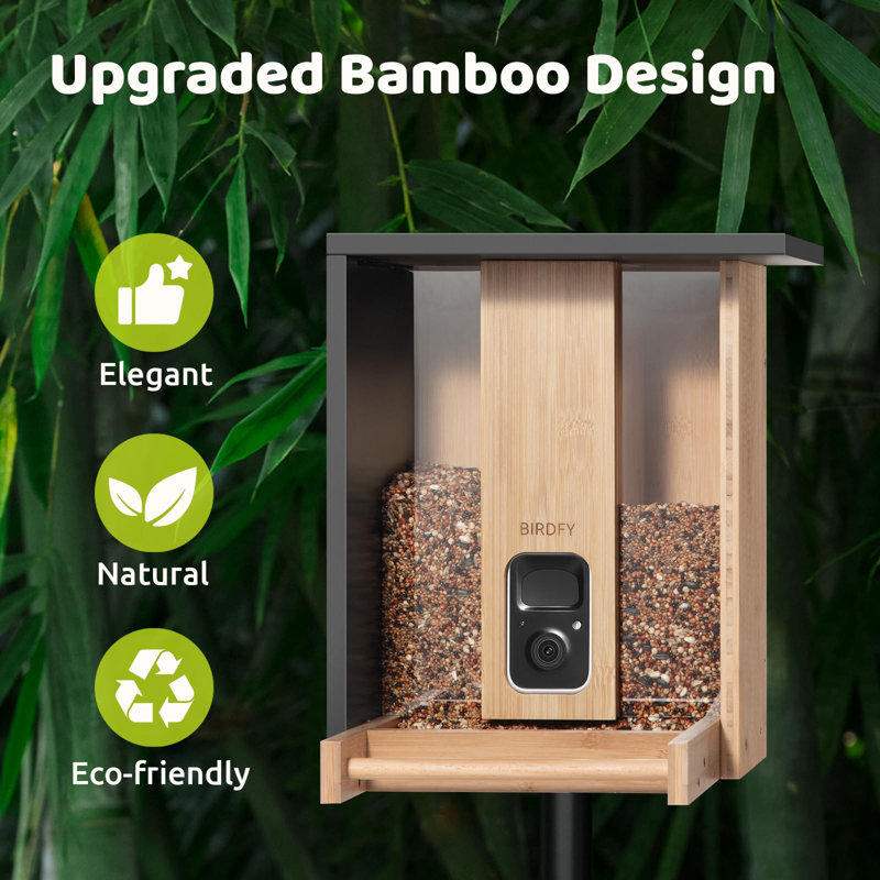 Birdfy Smart Bird Feeder Camera Solar Powered, Auto Capture Birds & Notify in Time, Bamboo Wood Bird Feeder Camera (Lite)