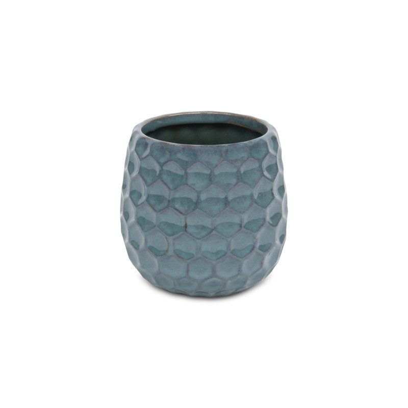 Pot à fleur rond en céramique bleue 15 onces