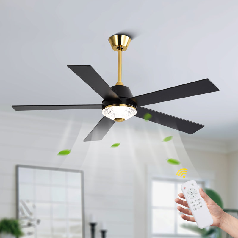 52" Modern Ceiling Fan, Reversible DC Motor 6 Speed with Remote Control for Living Room, Brushed Gold