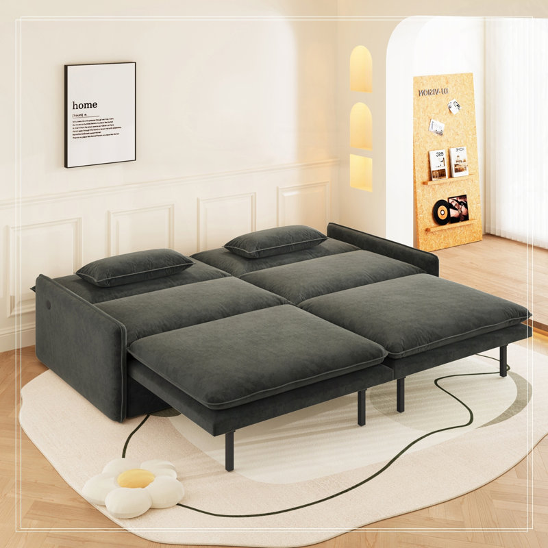 Canapé-lit convertible 4 places - tissu chenille, siège profond, canapé nuage moderne avec rangement, port USB, Gris foncé