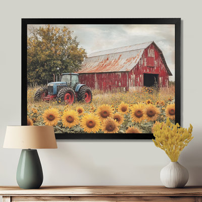 Divyne campagnard côté tournesols avec tracteur ferme III - ferme, art mural