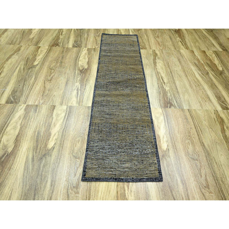 Tapis de couloir noir et brun en laine nouée à la main 2 pi 6 po x 8 pi