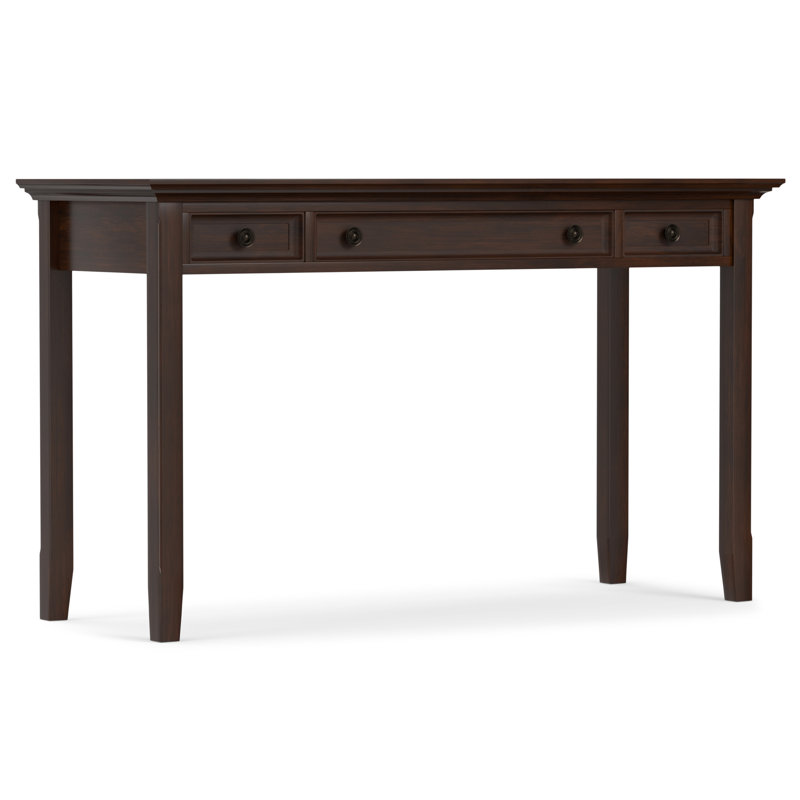 Bureau d'écriture transitionnel en bois massif l 54 po Amherst avec 2 tiroirs et plateau à clavier rabattable, Brun