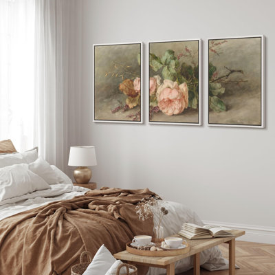"Élégantes fleurs de pivoines rosées avec feuillage vert, nature sauvage, illustration", 3 pièces