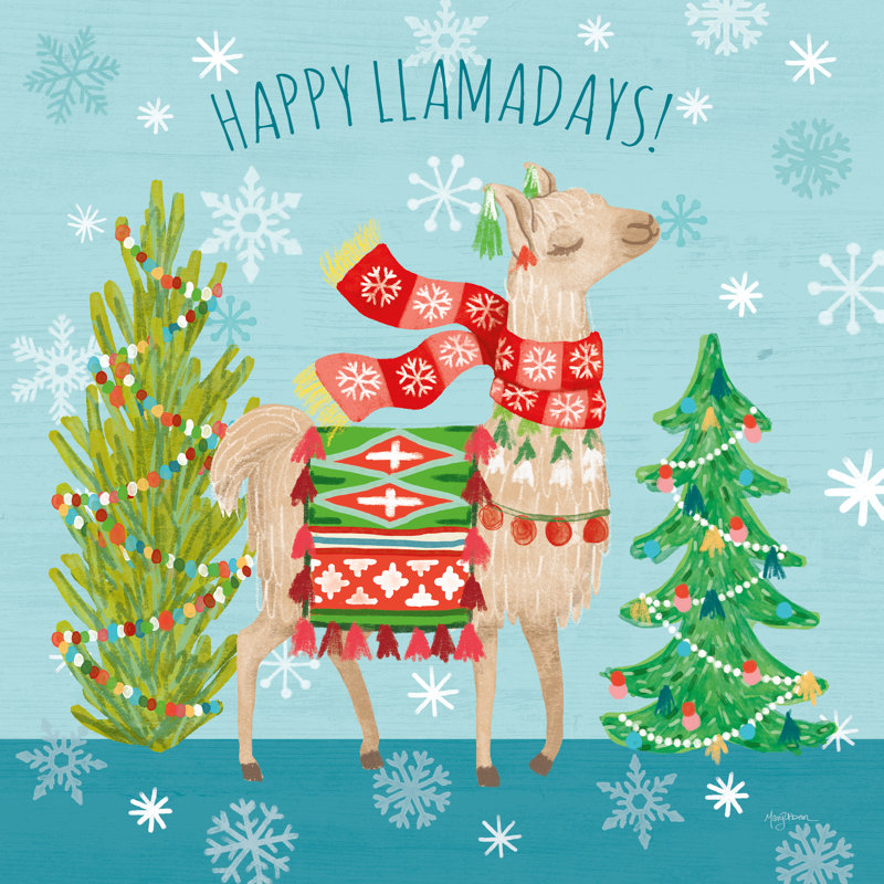 «Lovely Llamas Christmas» par Mary Urban - Art textuel, H 12 po x l 12 po, Imprimé avec cadre blanc, Oui