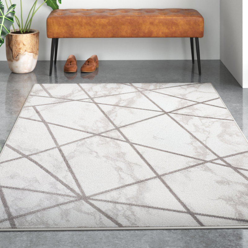 Ardon Modern Geometric Marbled Ivory/Gray Rug, Rectangle 3'11" x 6'