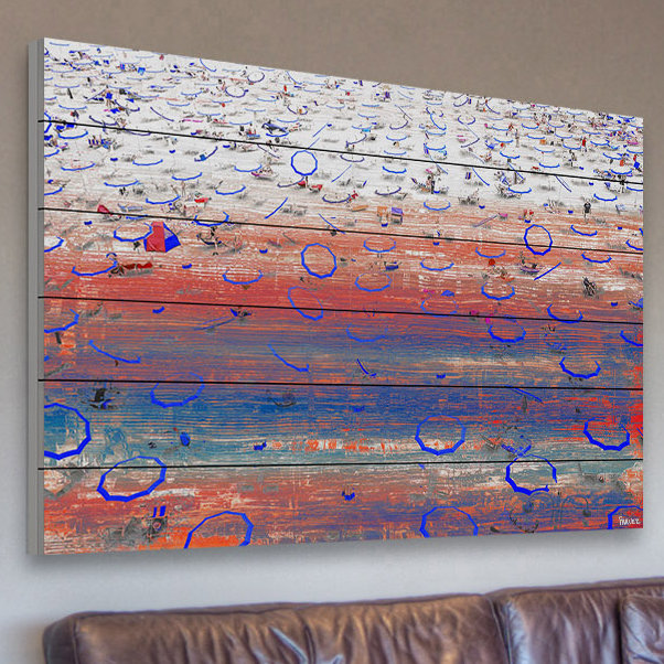 « blue parasol rings » par parvez taj,, reproduction d’art sur bois blanc, H 40 po x l 60 po x P 1,5 po