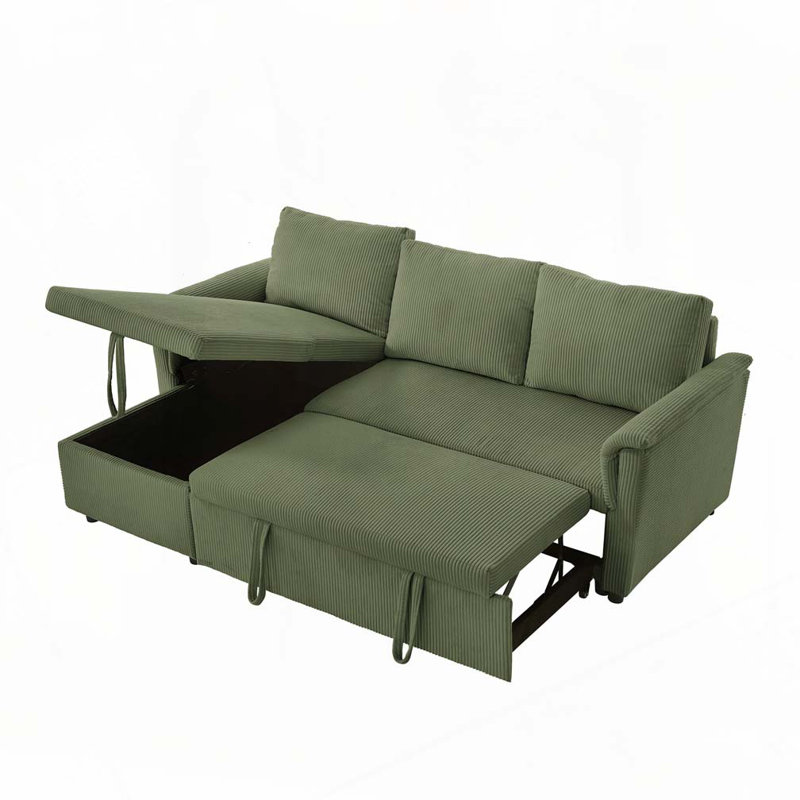 Canapé-lit modulaire rembourré 77,25 po Corduroy, Vert