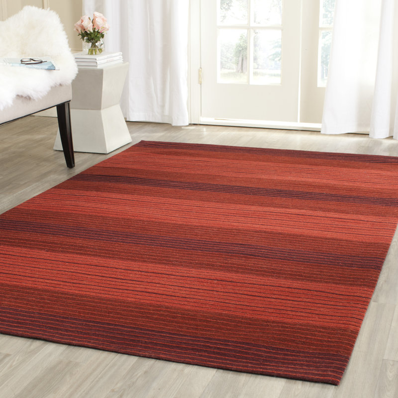 Tapis rayé rouge en laine et coton tissé à la main Cruz, Rectangle 4 pi x 6 pi
