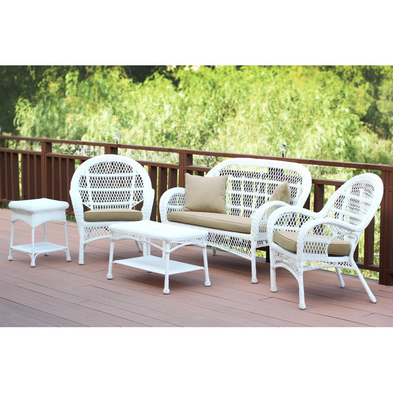 Mangum 4 - Person Patio Conversation Set with Cushions, Tan, White