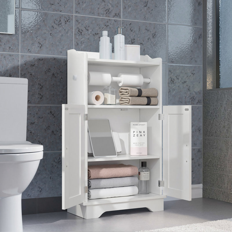 Haslom Bathroom Floor Cabinet, Freestanding Bathroom Storage Cabinet With Double Doors And Adjustable Shelf For Bathroom