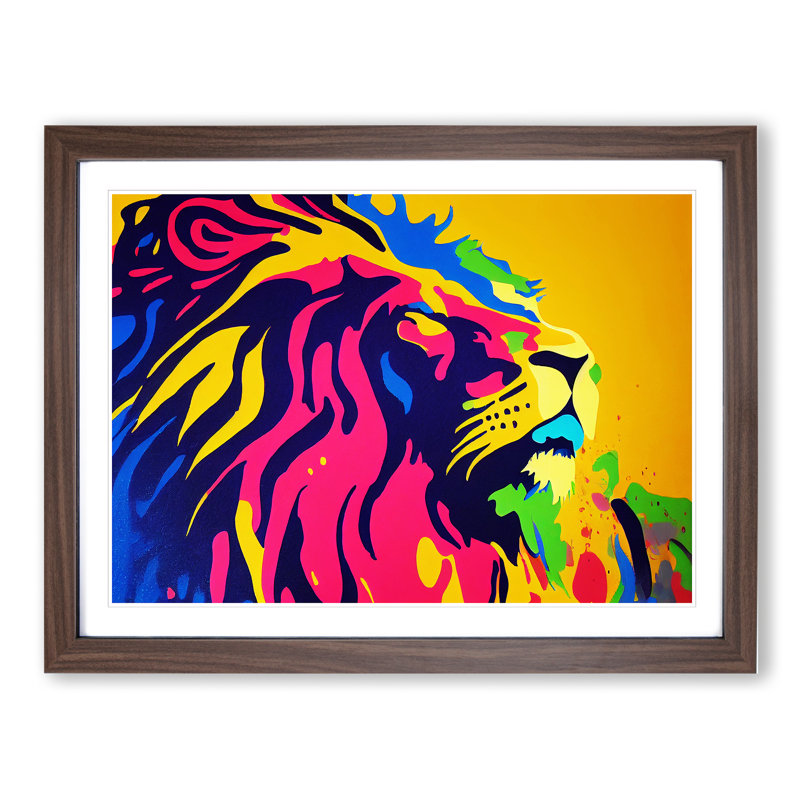 XH1022-6656X Painted Lion Abstract - Single Picture Frame Print, 25cm H x 34cm W x 2cm D, Walnut Framed
