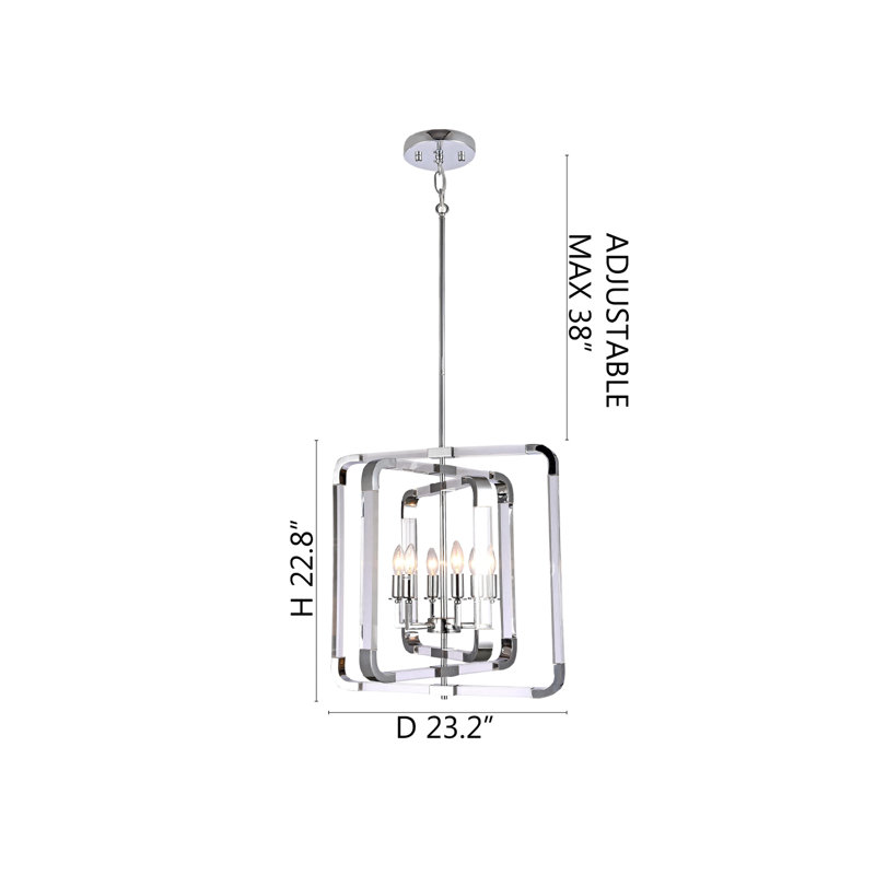 Lustre en métal chromé 6 lumières avec accoudoirs en acrylique transparent