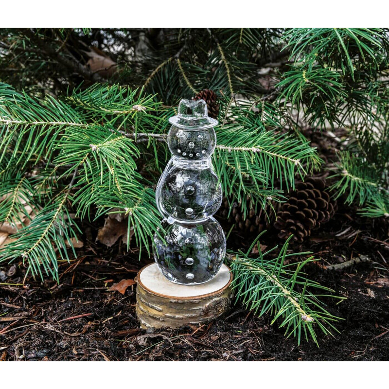 Handmade Glass Tall Snowman Figurine, 7.25" H x 3" W x 3" D