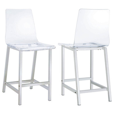 Ensemble de 2 tabourets transparents et chromés à hauteur de comptoir