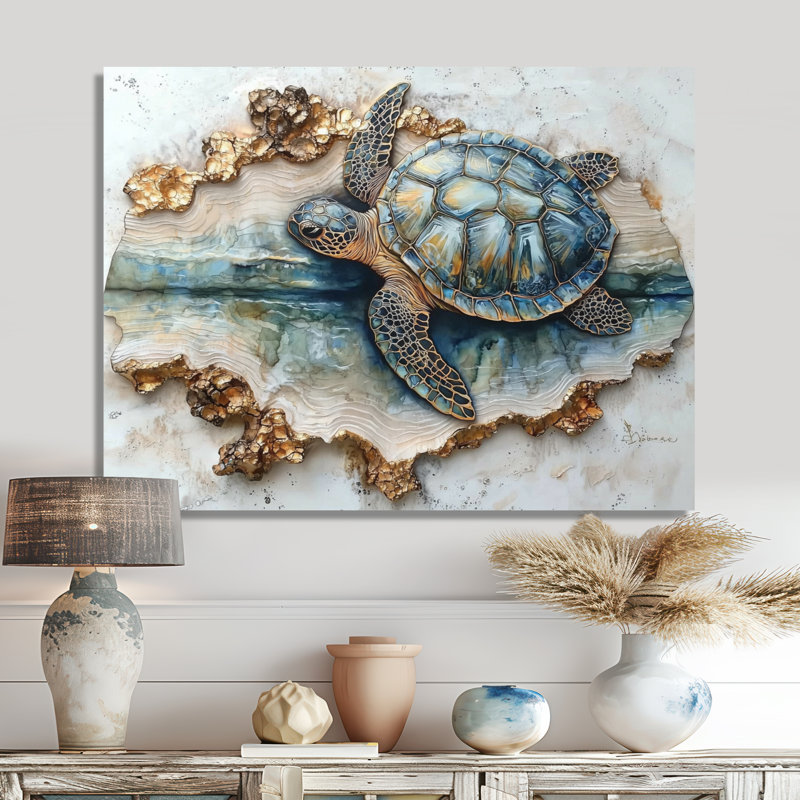 Marbre, tortue, voyage III - tortue, art mural en métal, reproduction d'art moderne en métal, H 30 po x l 40 po