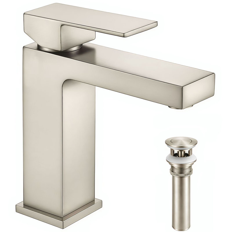 Solid Brass Single Handle Bathroom Faucet, Single Hole Bathroom Sink Faucet with Drain Assembly & Deck Plate, Brushed Nickel