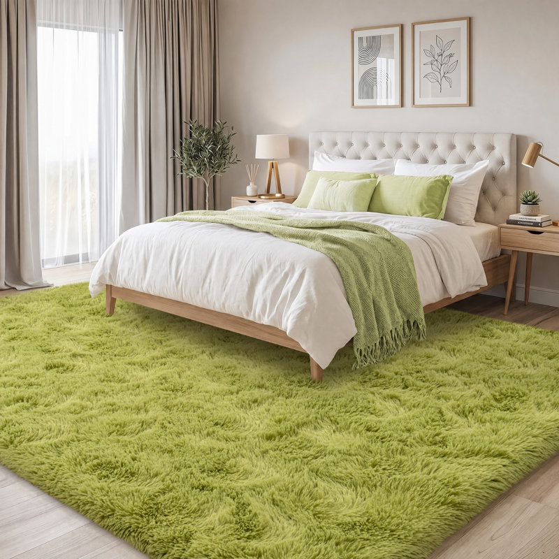 Solid Rug Soft Fluffy Grass Green Indoor Area Rug for Living Room Bedroom Nursery Kids Room, Rectangle 6' x 9', Grass Green