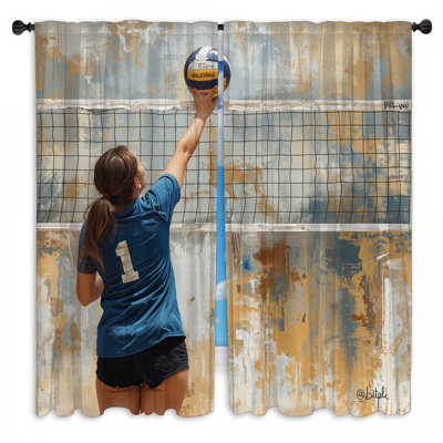 Fille jouant au rideau de fenêtre de volleyball - 2 panneaux transparents