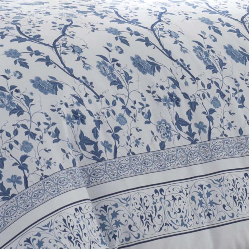 Ensemble d'édredon réversible en coton bleu Charlotte de Laura Ashley, Édredon pour très grand lit + 2 taies décorativ