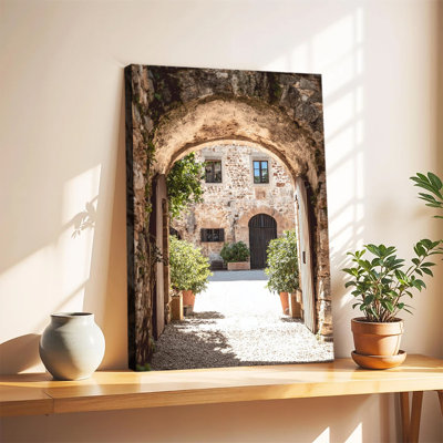 Rustic Italian Stone Arch Courtyard Vintage Photography Large Gallery Wrapped Canvas Wall Art Print For Living Room Bedroom