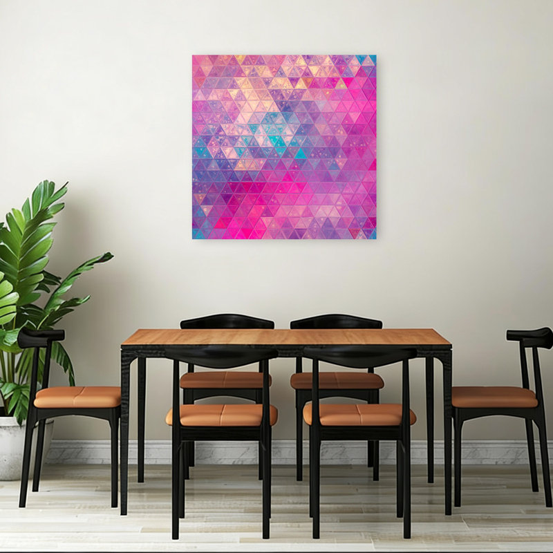 Vibrant Geometric Triangles Abstract Colorful Geometric Lilac Violet Wall Art Print 1 Piece Wrapped Canvas Wall Art
