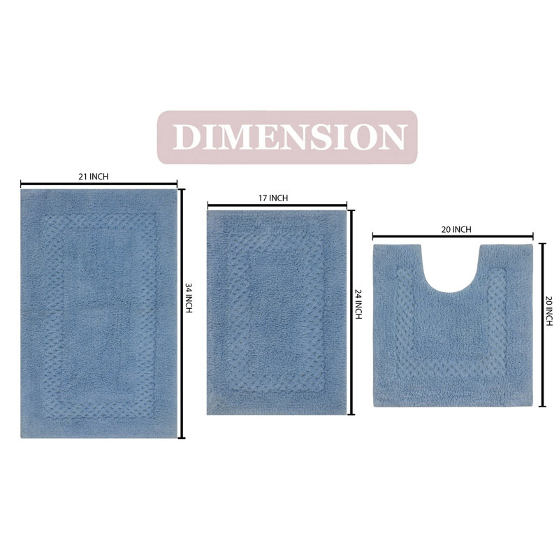 Antigone Classy Absorbent Cotton Soft 3 Piece Bath Set, Blue