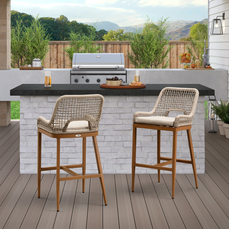 Kiarn Wicker Outdoor 28.5'' Bar Stool with Cushion