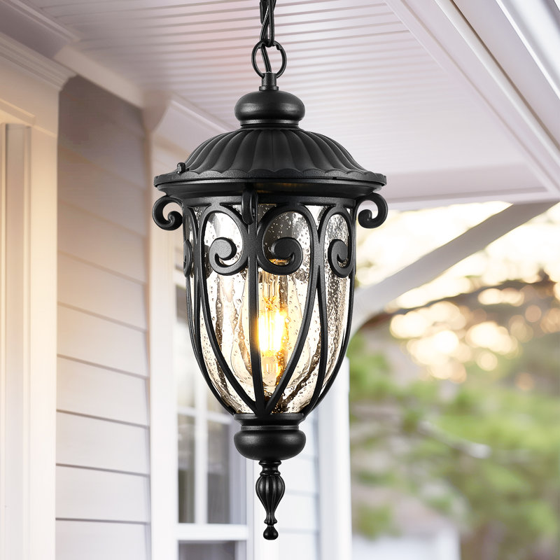 17“ H Black Outdoor Hanging Lantern for Porch, House, 17" H x 7" W x 7" D