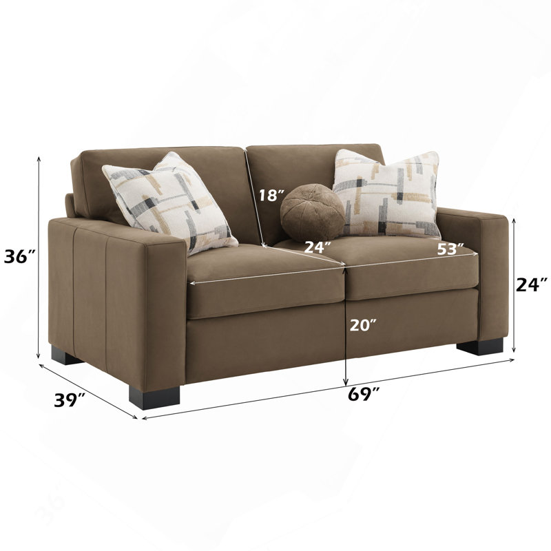Causeuse en suède brun avec 3 coussins