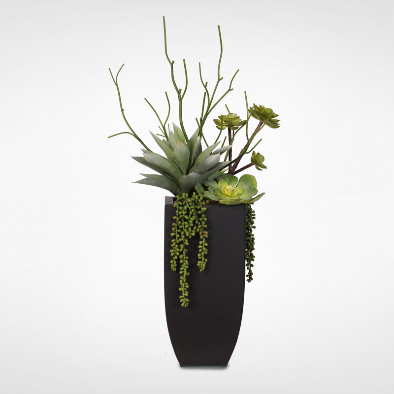 34'' Faux Succulent Plant in Metal Planter